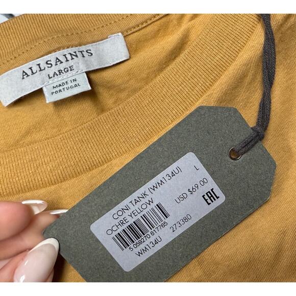 AllSaints Coni Tank Ochre Yellow Padded Shoulder Top Women’s Size L - Picture 4 of 8